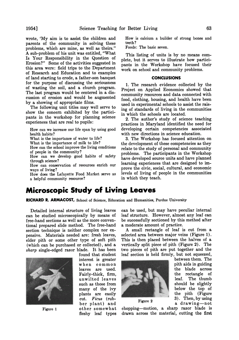 First page of Microscopic Study of Living Leaves