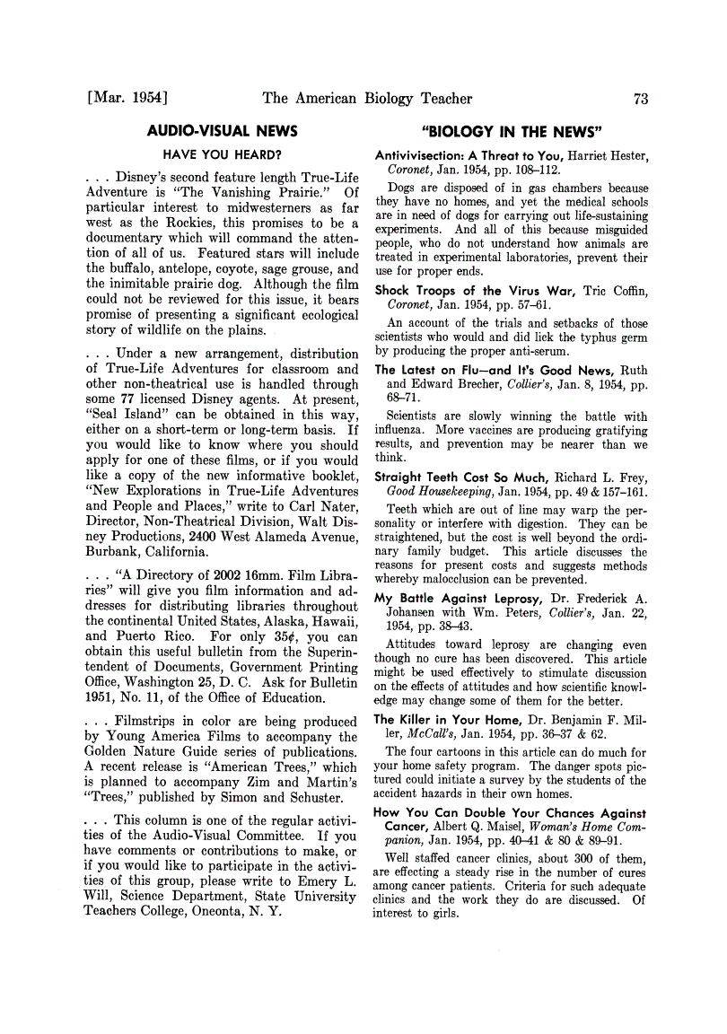 First page of Biology in the News