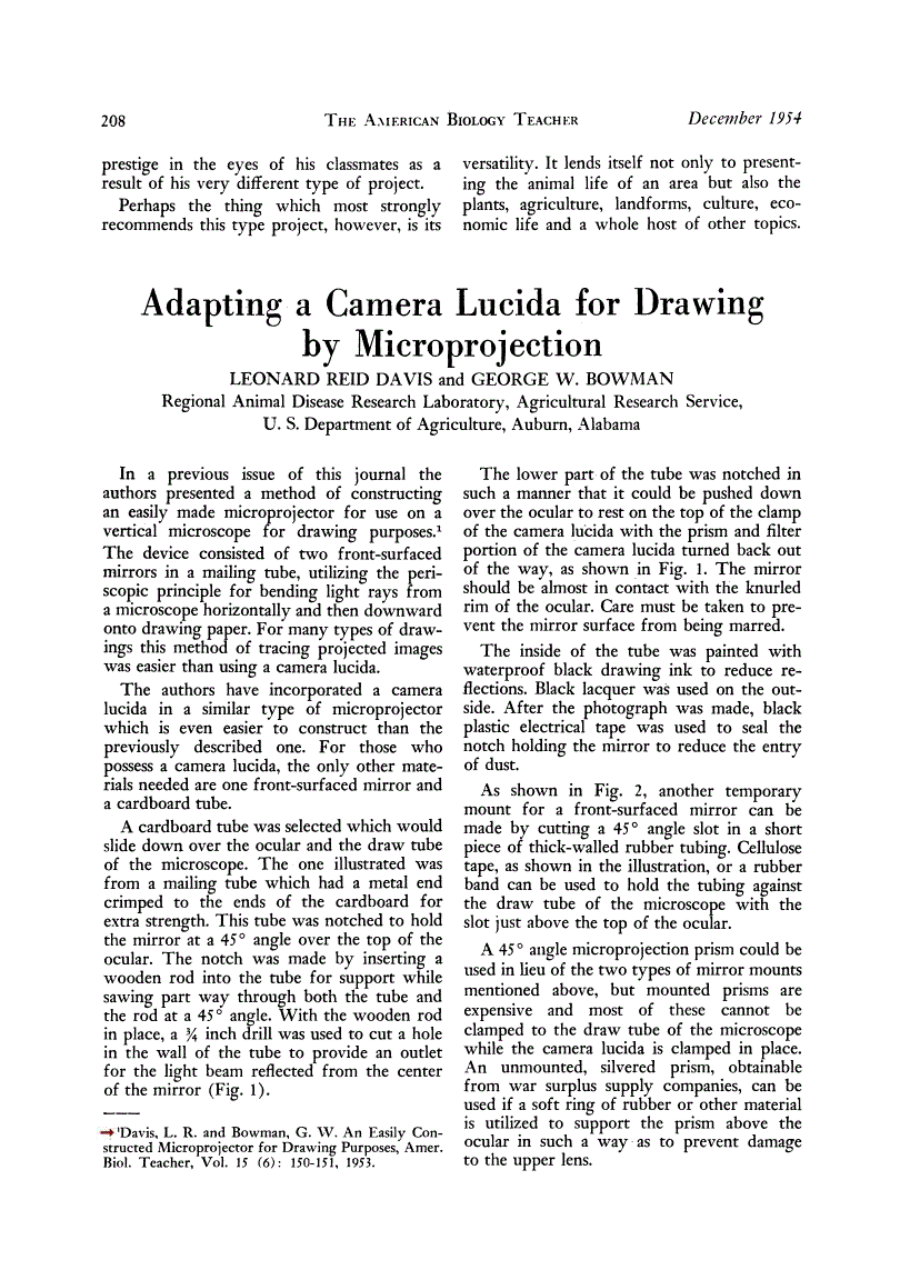 First page of Adapting a Camera Lucida for Drawing by Microprojection