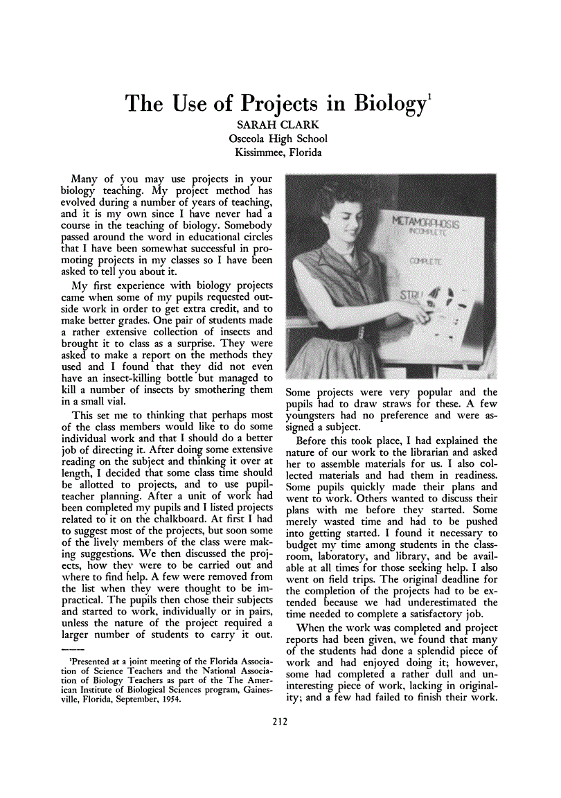 First page of The Use of Projects in Biology