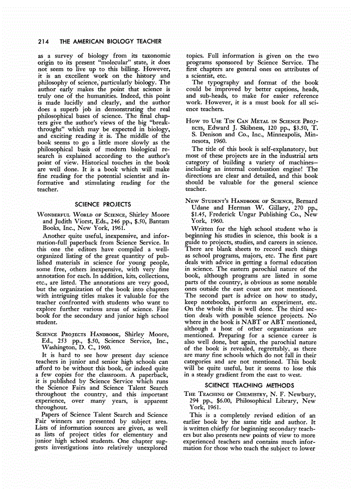First page of Review: <italic>Science Projects Handbook</italic>, by Shirley Moore