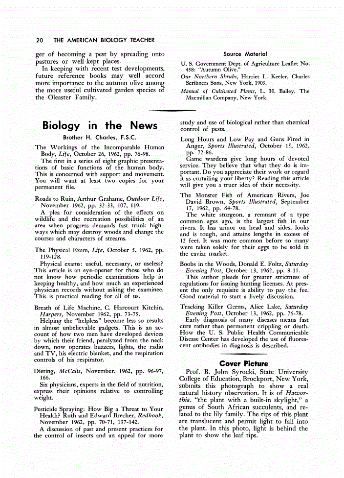 First page of Biology in the News