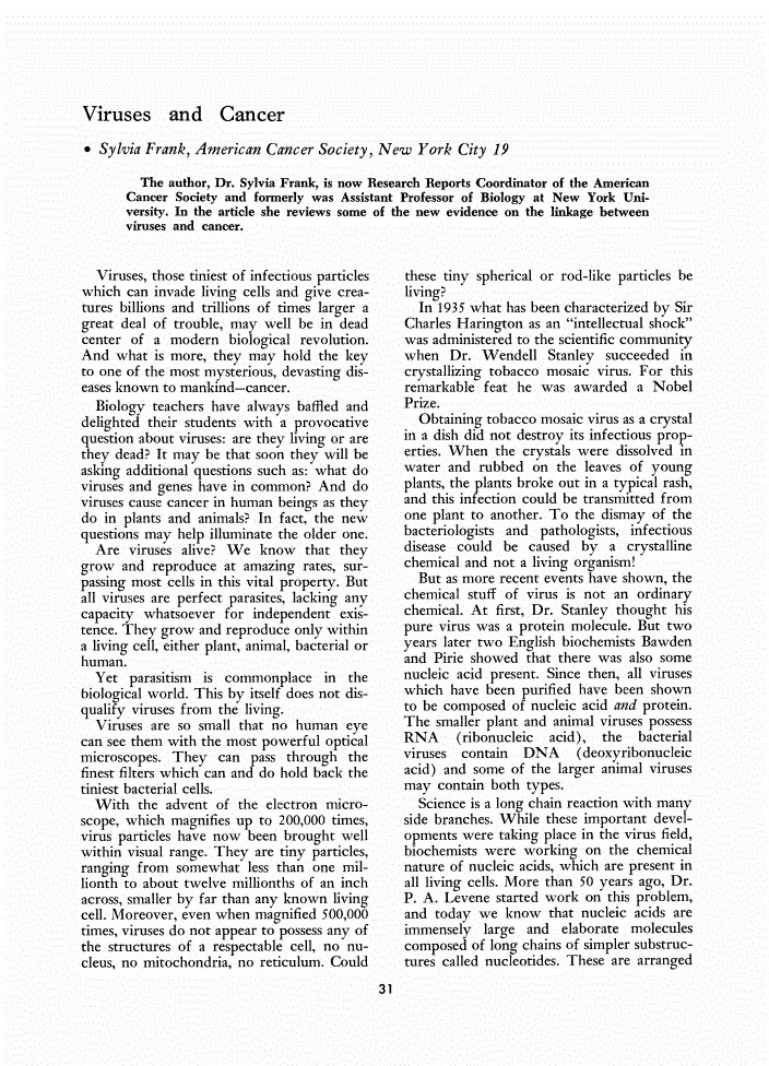 First page of Viruses and Cancer