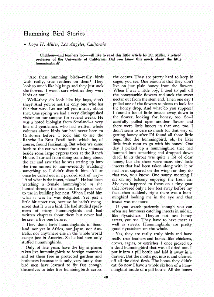 First page of Humming Bird Stories