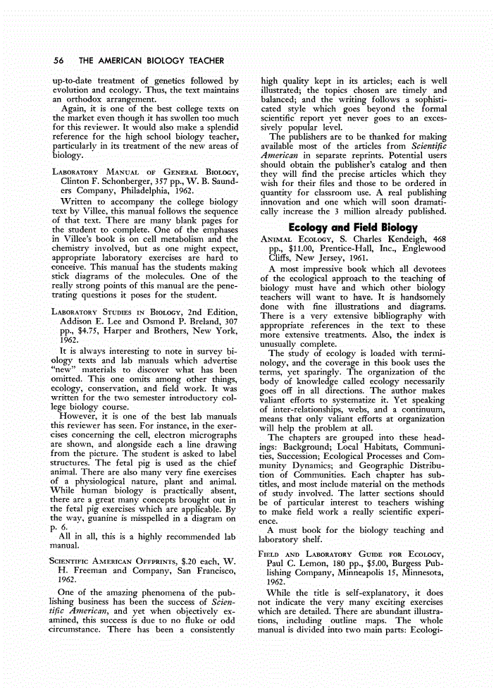 First page of Review: <italic>Field and Laboratory Guide for Ecology</italic>, by Paul C. Lemon