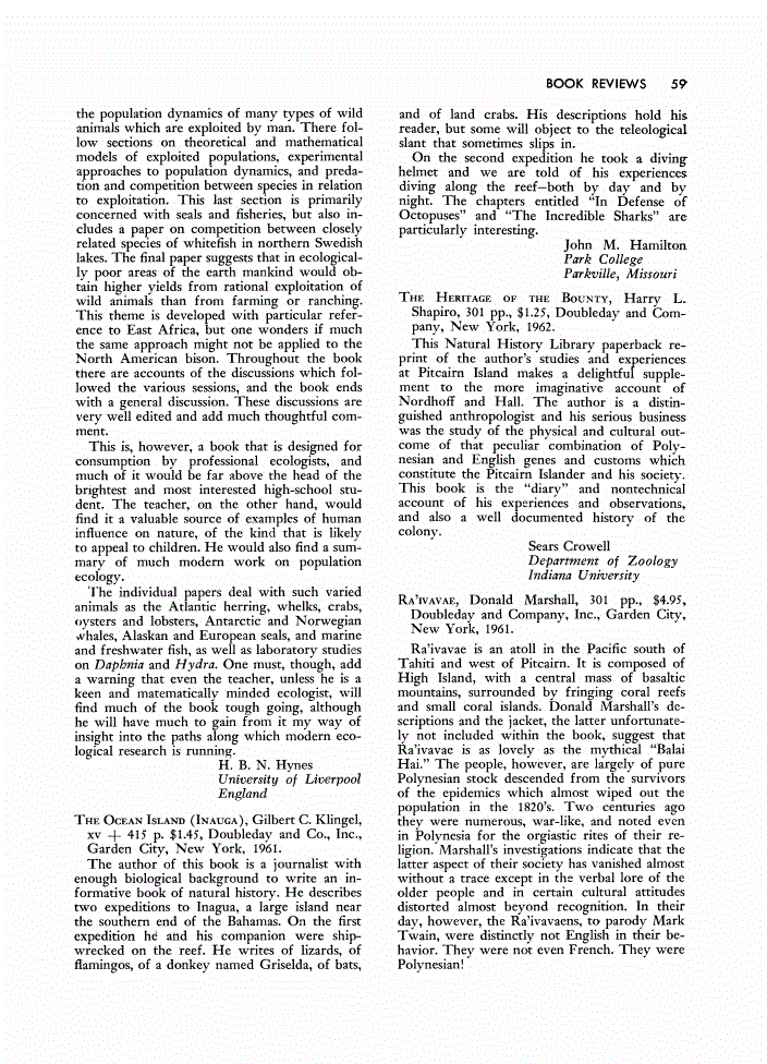 First page of Review: <italic>The Heritage of the Bounty</italic>, by Harry L. Shapiro