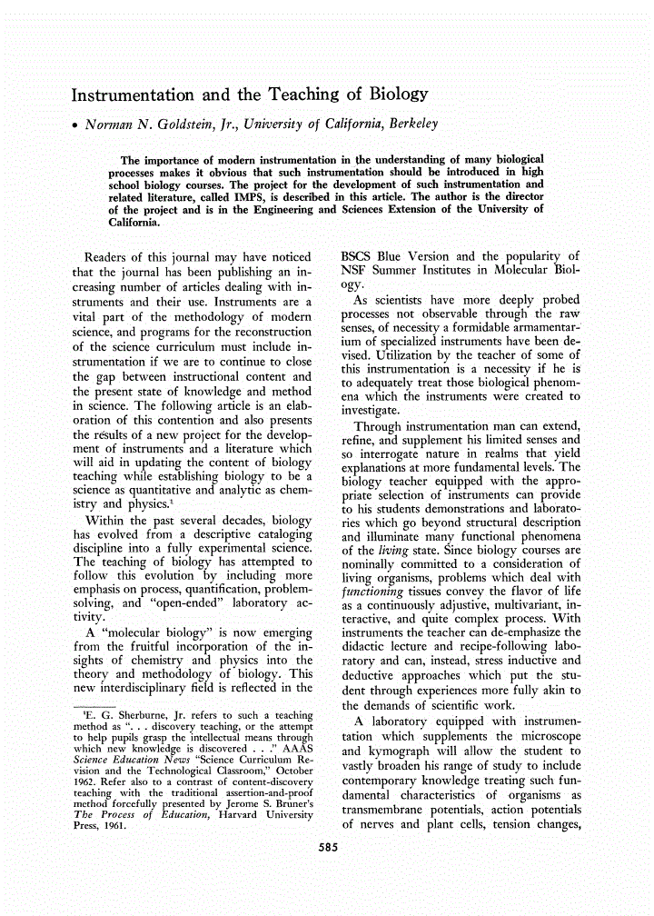 First page of Instrumentation and the Teaching of Biology