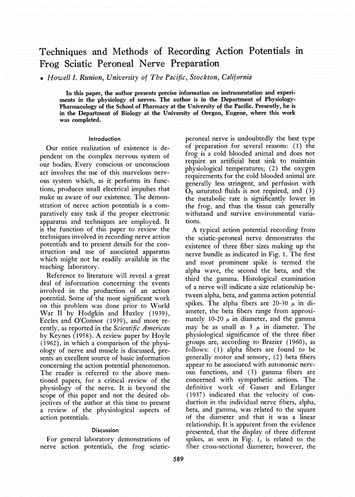 First page of Techniques and Methods of Recording Action Potentials in Frog Sciatic Peroneal Nerve Preparation