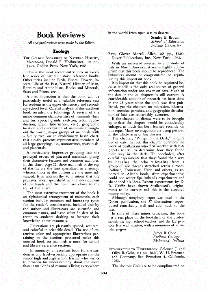 First page of Review: <italic>The Golden Bookshelf of Natural History, Mammals</italic>, by Donald F. Hoffmeister
