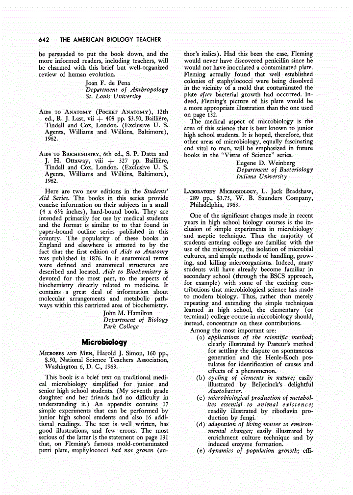 First page of Review: <italic>Microbes and Men</italic>, by Harold J. Simon