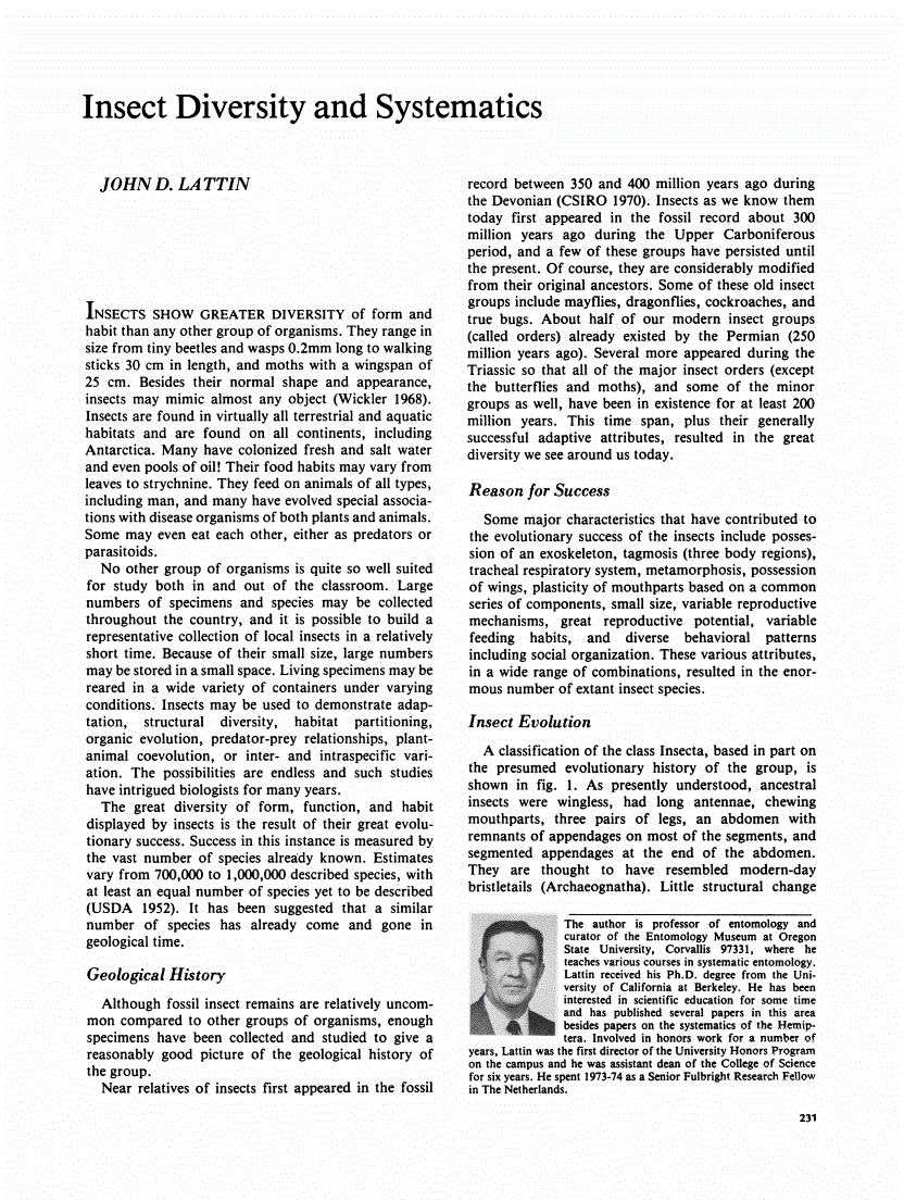 First page of Insect Diversity and Systematics
