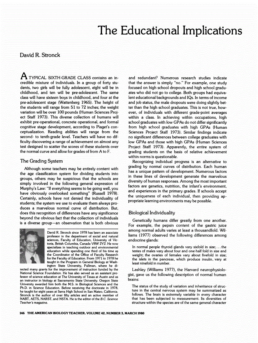 First page of The Educational Implications of Human Individuality