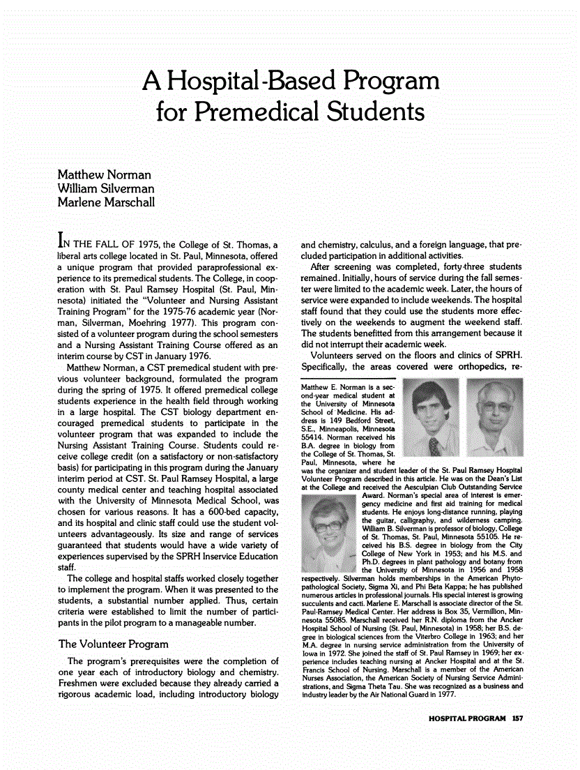 First page of A Hospital-Based Program for Premedical Students