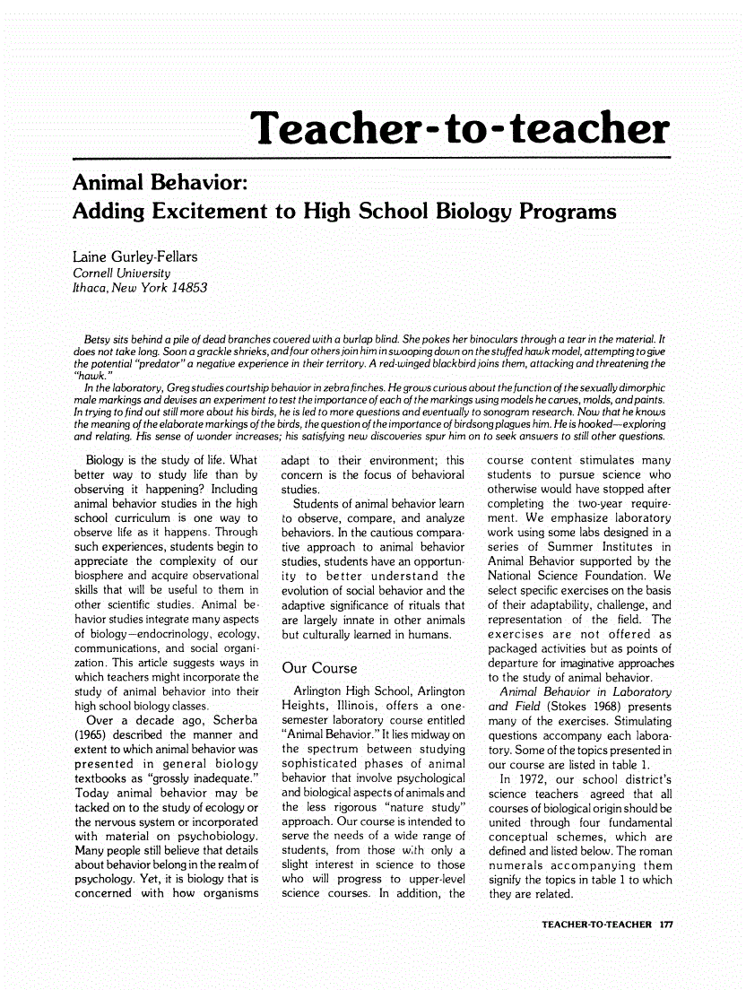 First page of Animal Behavior: Adding Excitement to High School Biology Programs