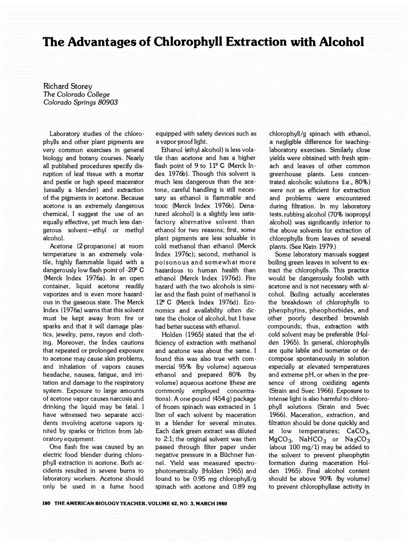 First page of The Advantages of Chlorophyll Extraction with Alcohol