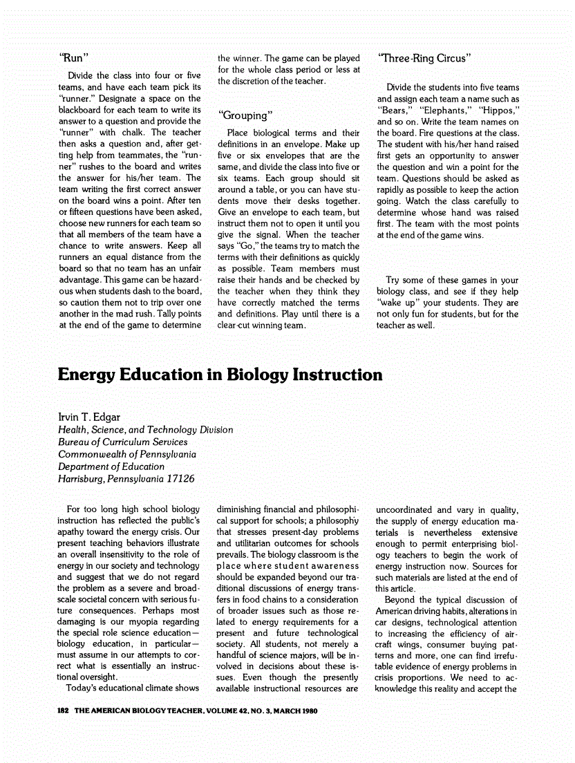 First page of Energy Education in Biology Instruction