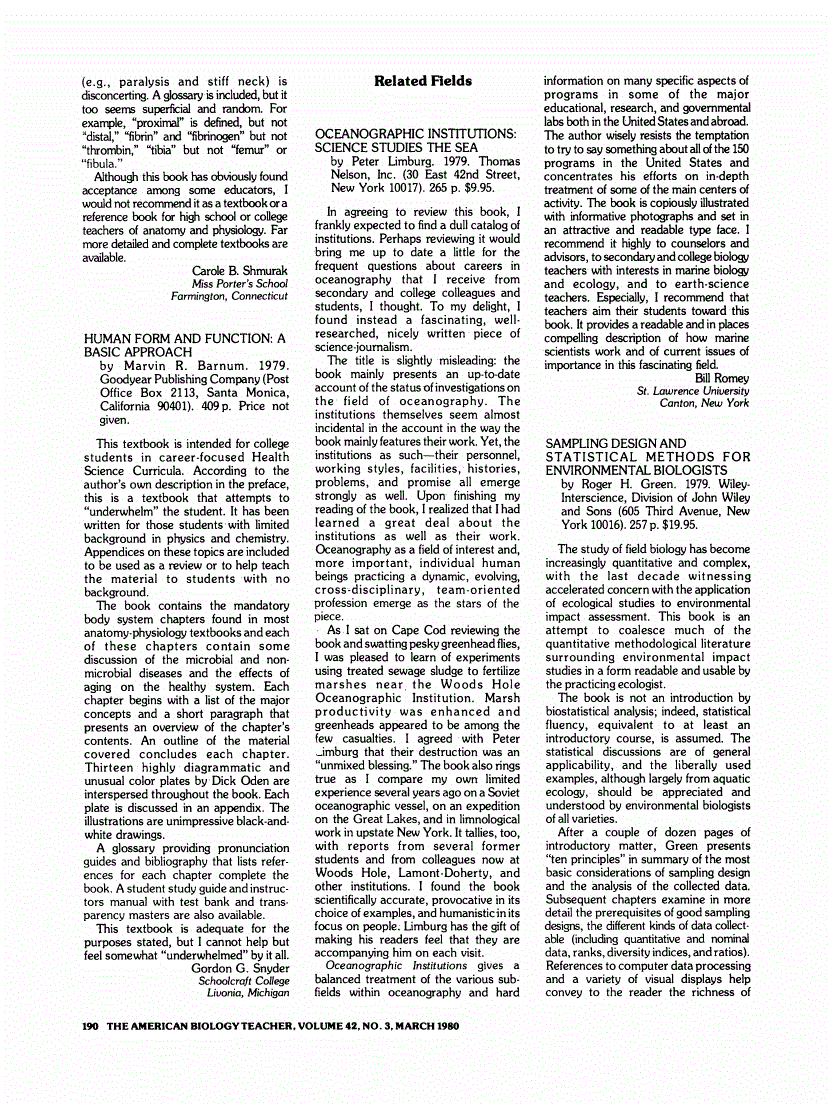 First page of Review: <italic>Human Form and Function: A Basic Approach</italic>, by Marvin R. Barnum