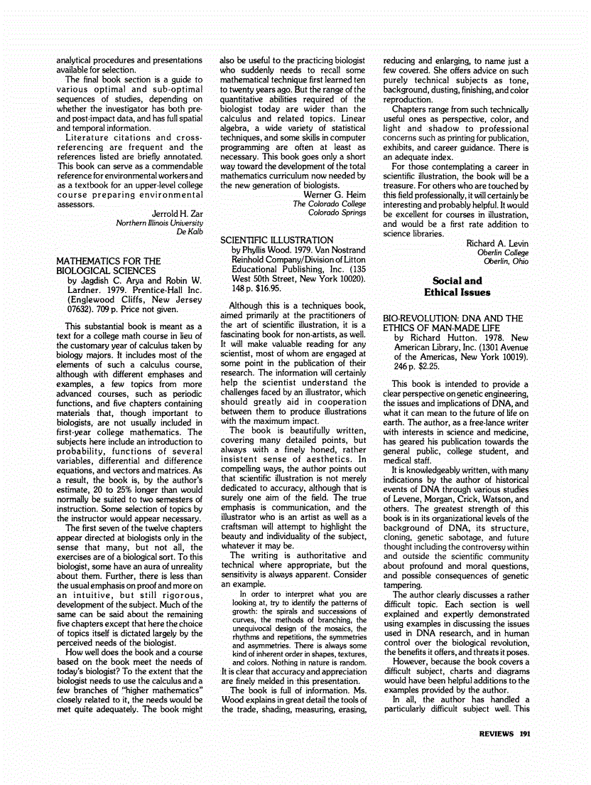 First page of Review: <italic>Mathematics for the Biological Sciences</italic>, by Jagdish C. Arya and Robin W. Lardner