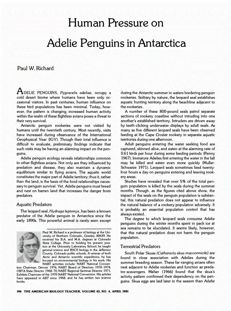 First page of Human Pressure on Adelie Penguins in Antarctica