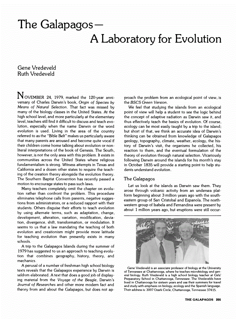 First page of The Galapagos: A Laboratory for Evolution