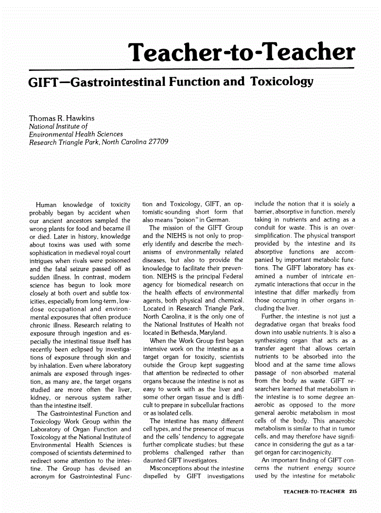 First page of GIFT: Gastrointestinal Function and Toxicology