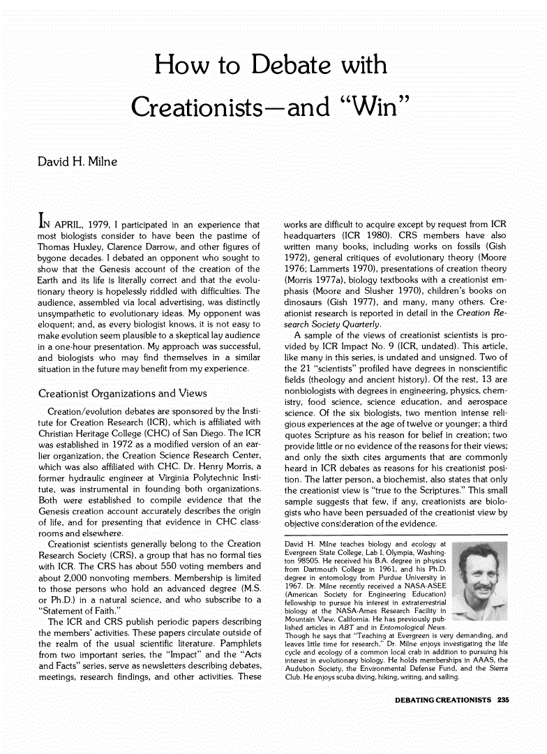 First page of How to Debate with Creationists: And "Win"