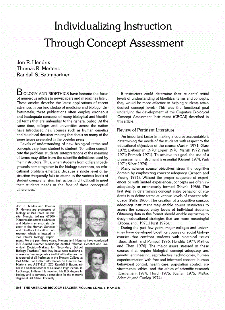 First page of Individualizing Instruction through Concept Assessment