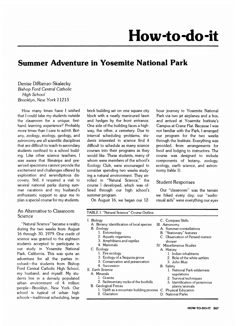 First page of Summer Adventure in Yosemite National Park