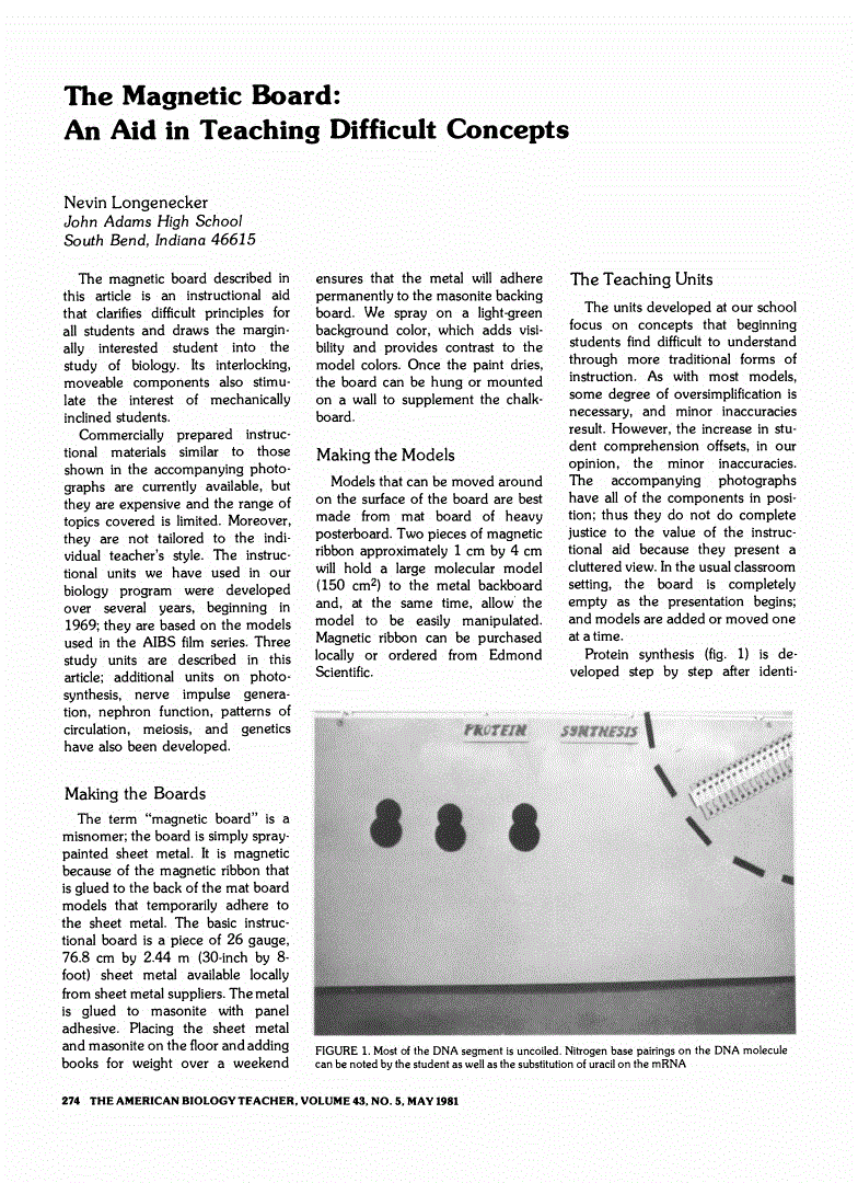 First page of The Magnetic Board: An Aid in Teaching Difficult Concepts