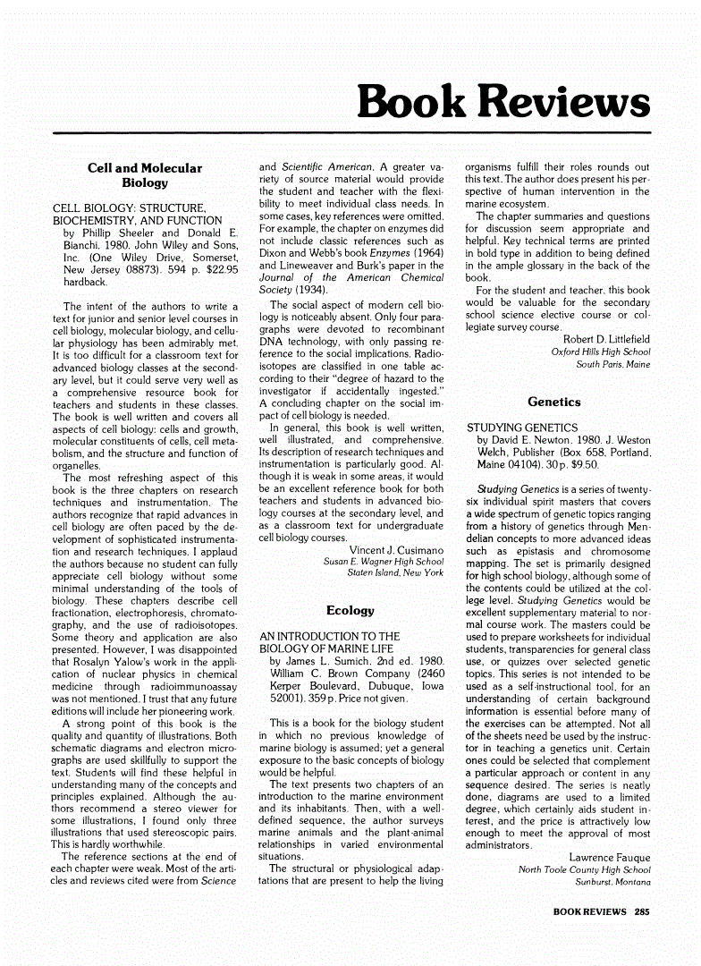 First page of Review: <italic>An Introduction to the Biology of Marine Life</italic>, by James L. Sumich