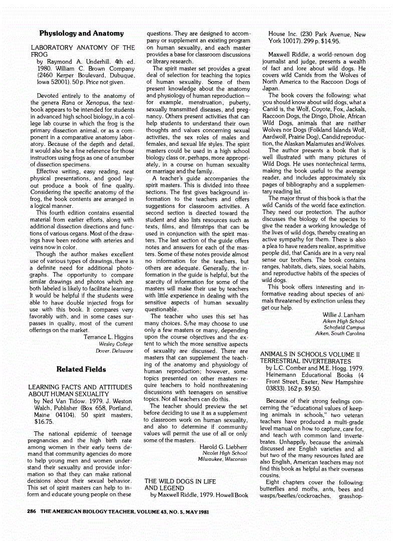 First page of Review: <italic>The Wild Dogs in Life and Legend</italic>, by Maxwell Riddle