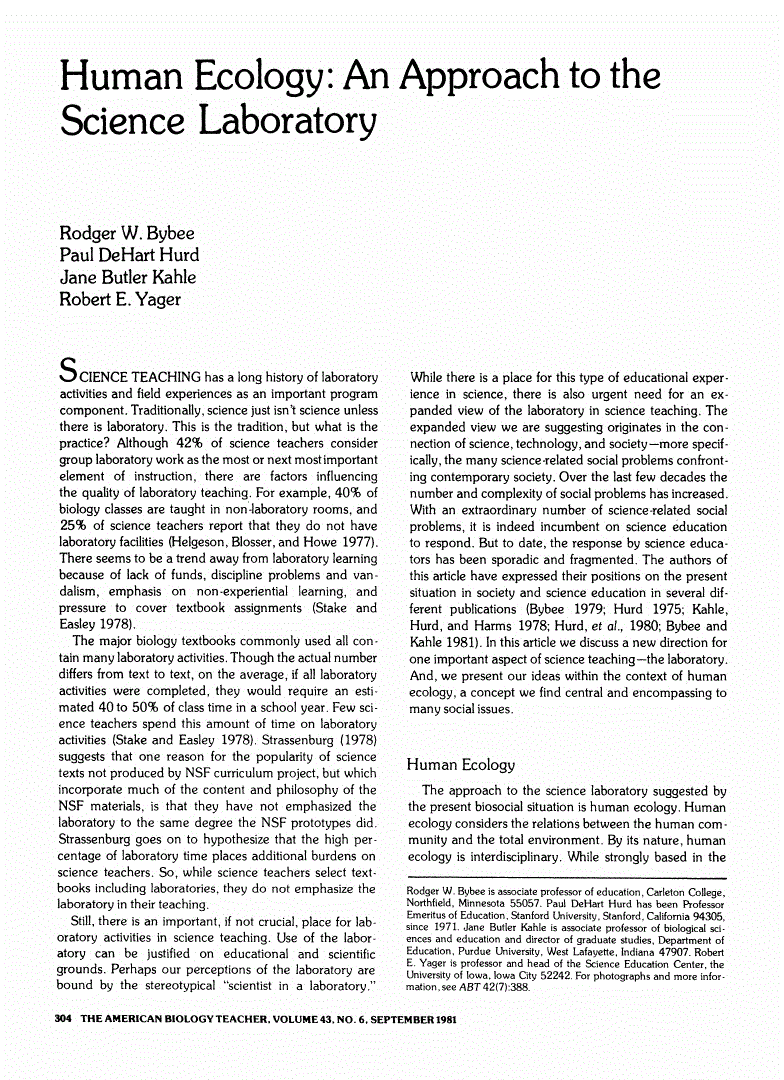 First page of Human Ecology: An Approach to the Science Laboratory