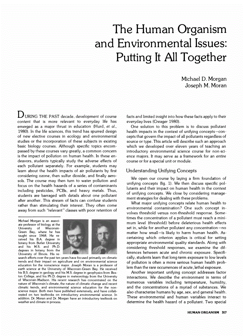 First page of The Human Organism and Environmental Issues: Putting It All Together