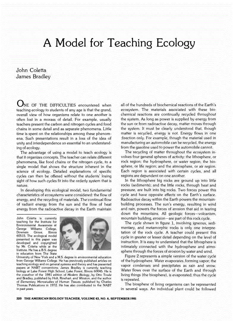 First page of A Model for Teaching Ecology
