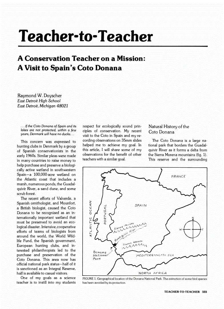 First page of A Conservation Teacher on a Mission: A Visit to Spain's Coto Donana