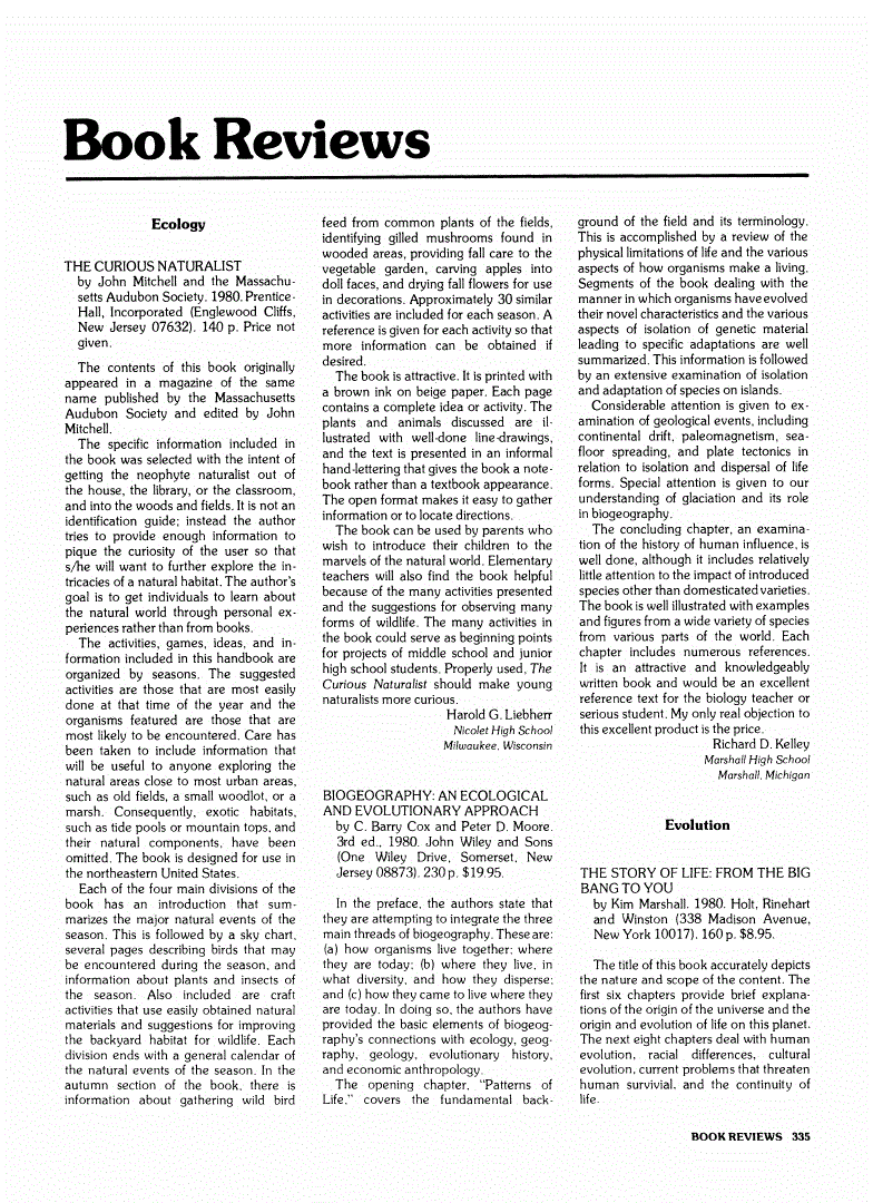 First page of Review: <italic>The Curious Naturalist</italic>, by John Mitchell and The Massachusetts Audubon Society