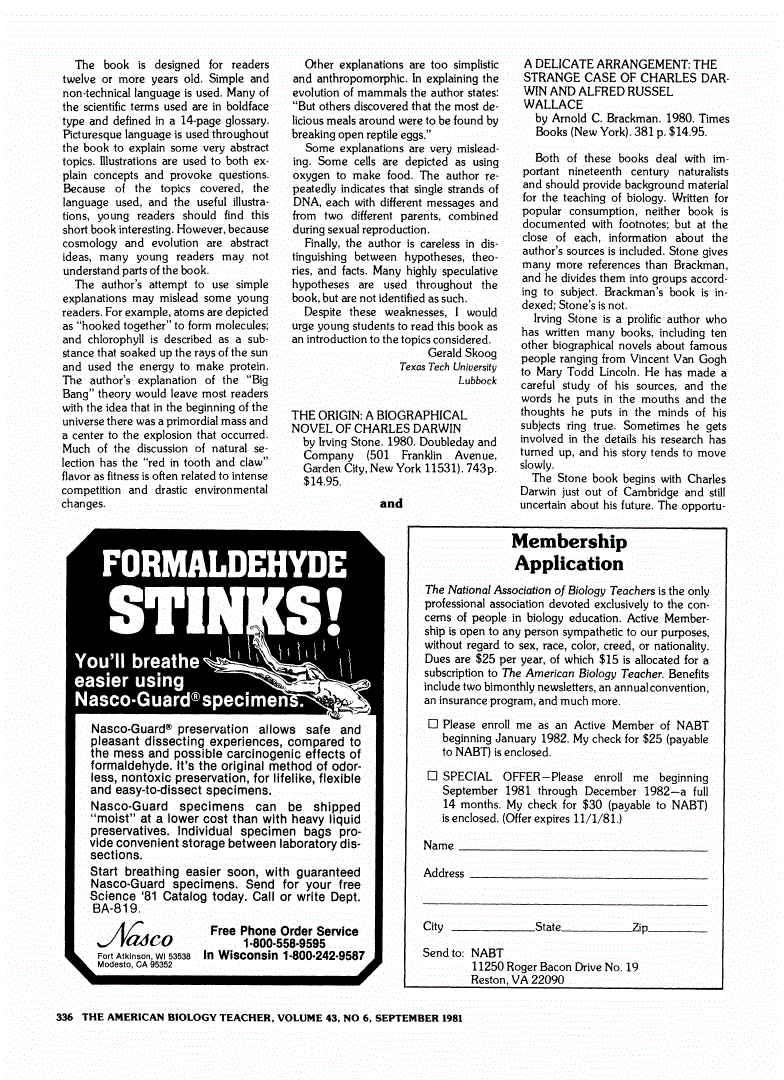First page of Review: <italic>The Origin: A Biographical Novel of Charles Darwin</italic>, by Irving Stone and <italic>A Delicate Arrangement: The Strange Case of Charles Darwin and Alfred Russel Wallace</italic>, by Arnold C. Brackman
