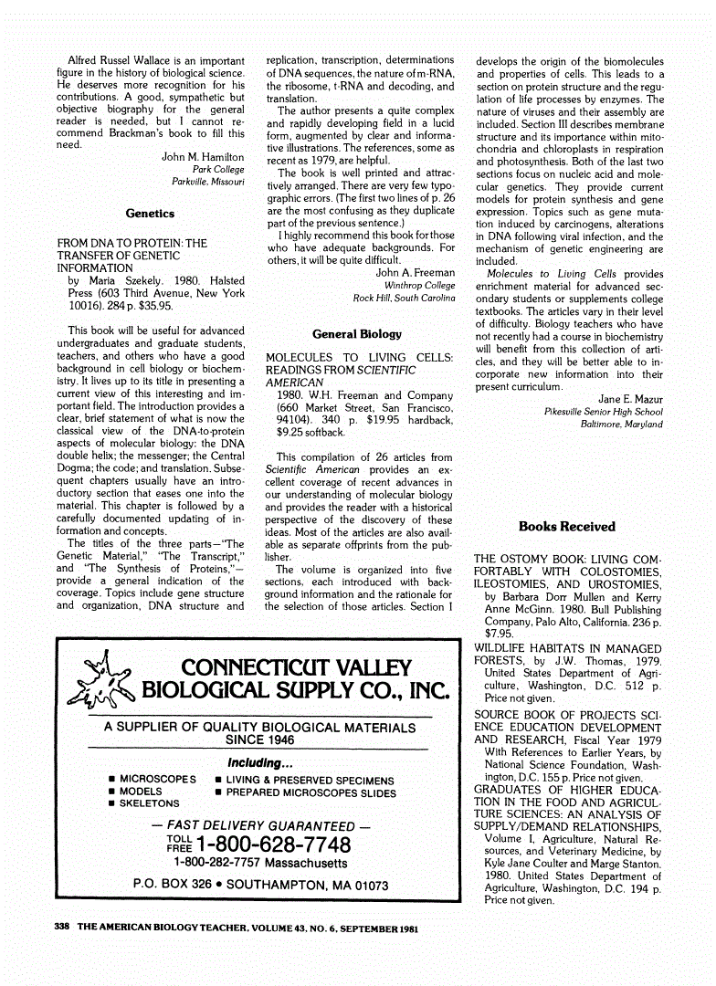 First page of Review: <italic>Molecules to Living Cells: Readings from Scientific American</italic>