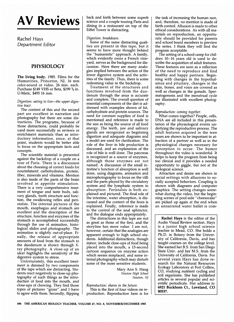 First page of Review: <italic>The Living Body</italic>