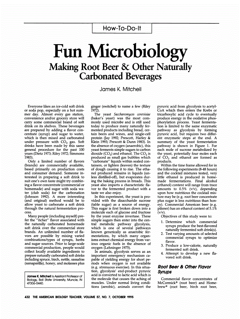 First page of Fun Microbiology: Making Root Beer &amp; Other Naturally Carbonated Beverages