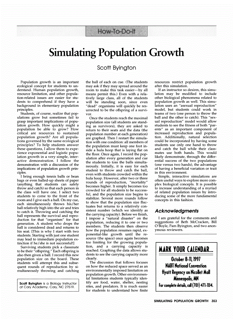 First page of Simulating Population Growth