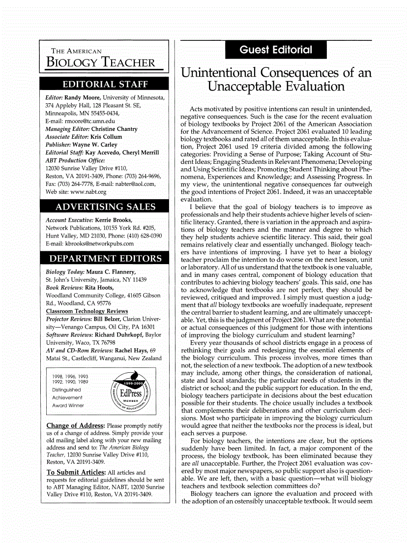 First page of Unintentional Consequences of an Unacceptable Evaluation