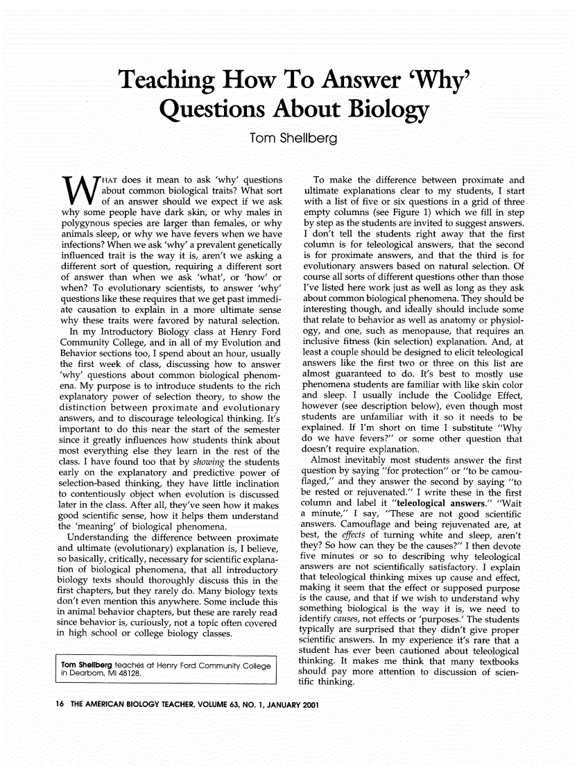 First page of Teaching How to Answer 'Why' Questions about Biology