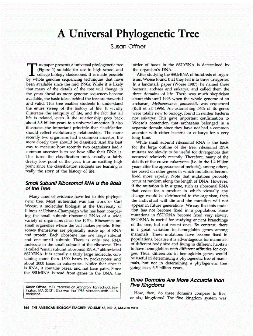 First page of A Universal Phylogenetic Tree