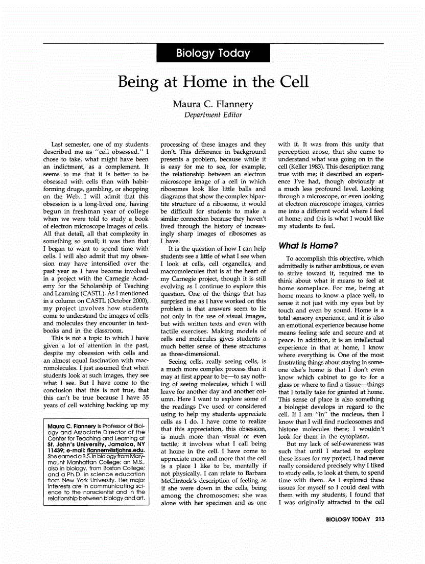 First page of Being at Home in the Cell