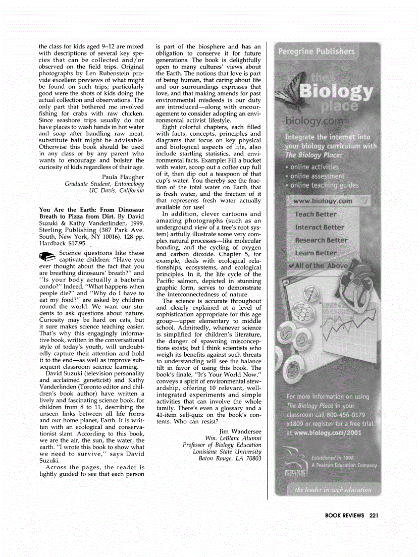 First page of Review: <italic>You Are the Earth: From Dinosaur Breath to Pizza from Dirt</italic>, by David Suzuki and Kathy Vanderlinden