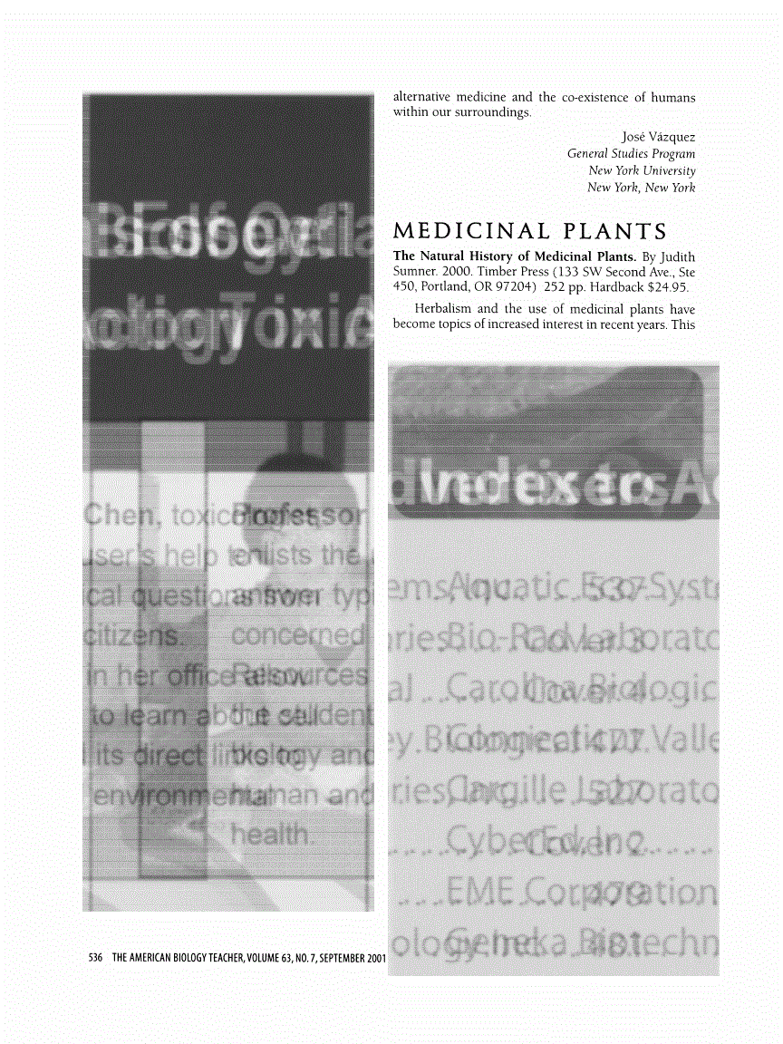 First page of Review: <italic>The Natural History of Medicinal Plants</italic>, by Judith Sumner