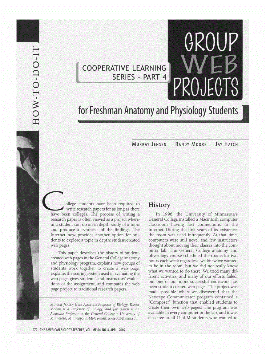 First page of Cooperative Learning Series: Part 4: Group Web Projects for Freshman Anatomy and Physiology Students