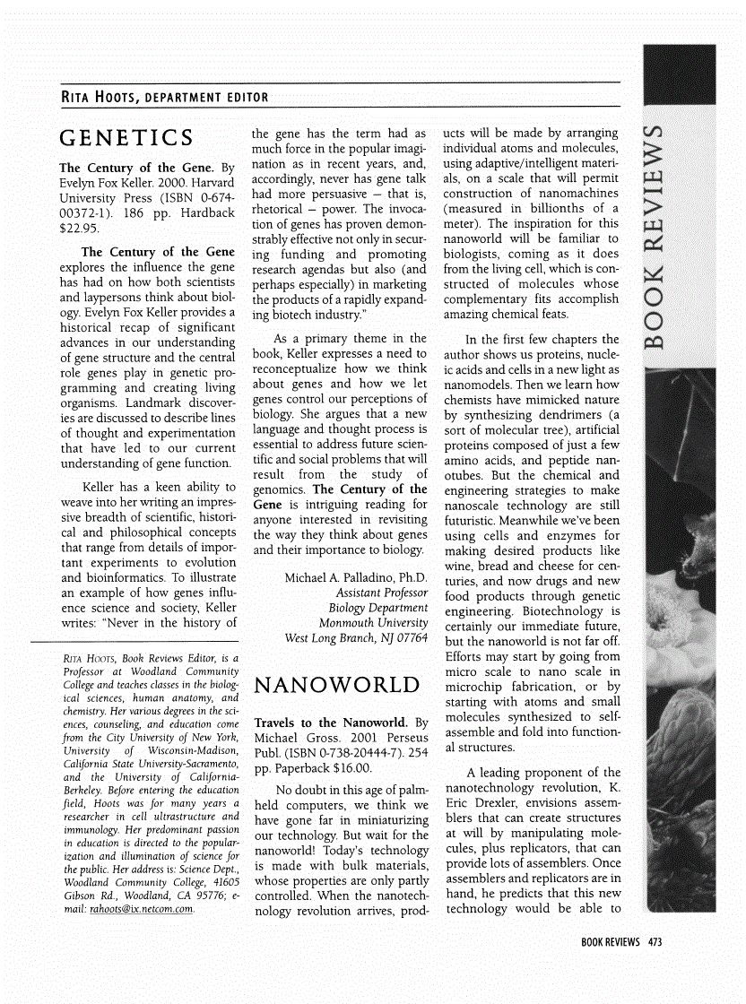 First page of Review: <italic>The Century of the Gene</italic>, by Evelyn Fox Keller