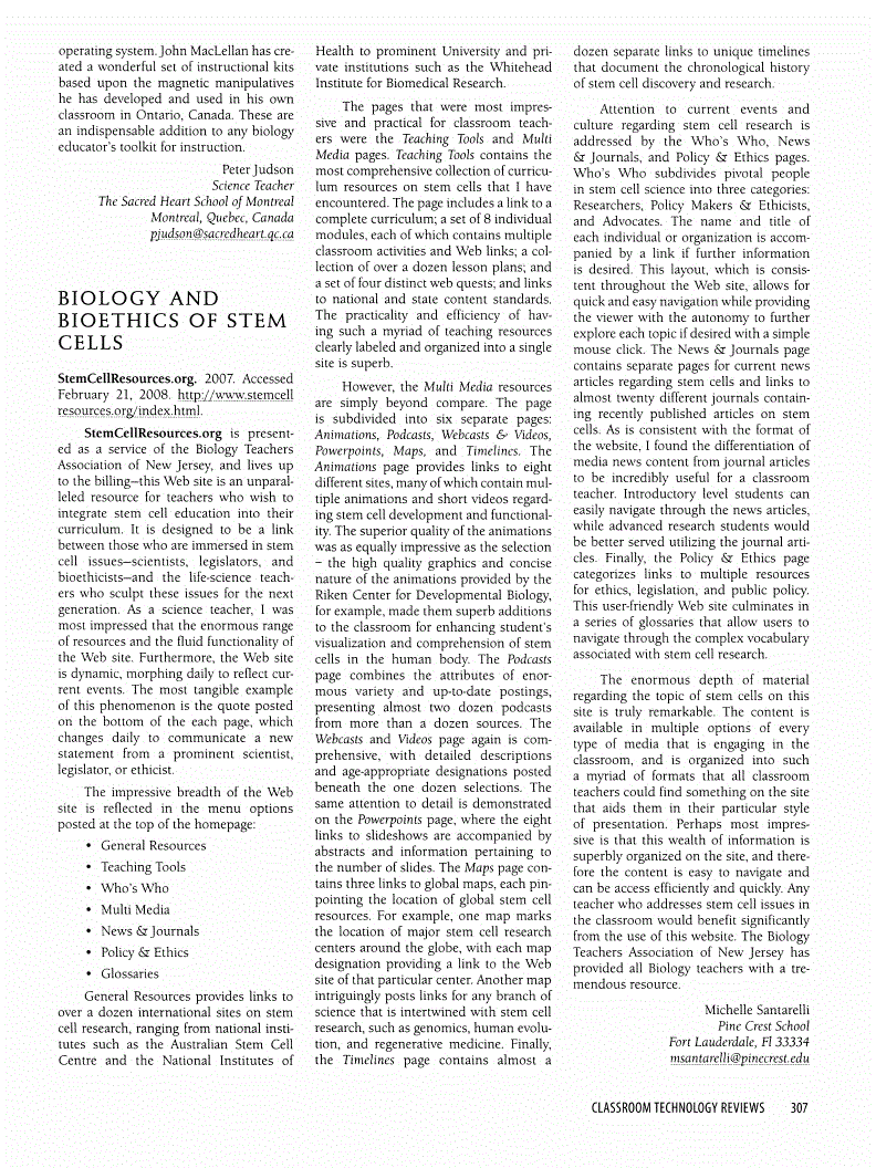 First page of Biology and Bioethics of Stem Cells